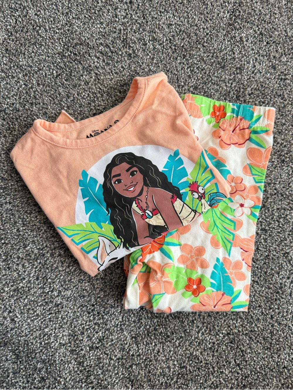 Disney Peach and Floral Moana Toddler Pajama Set 3T